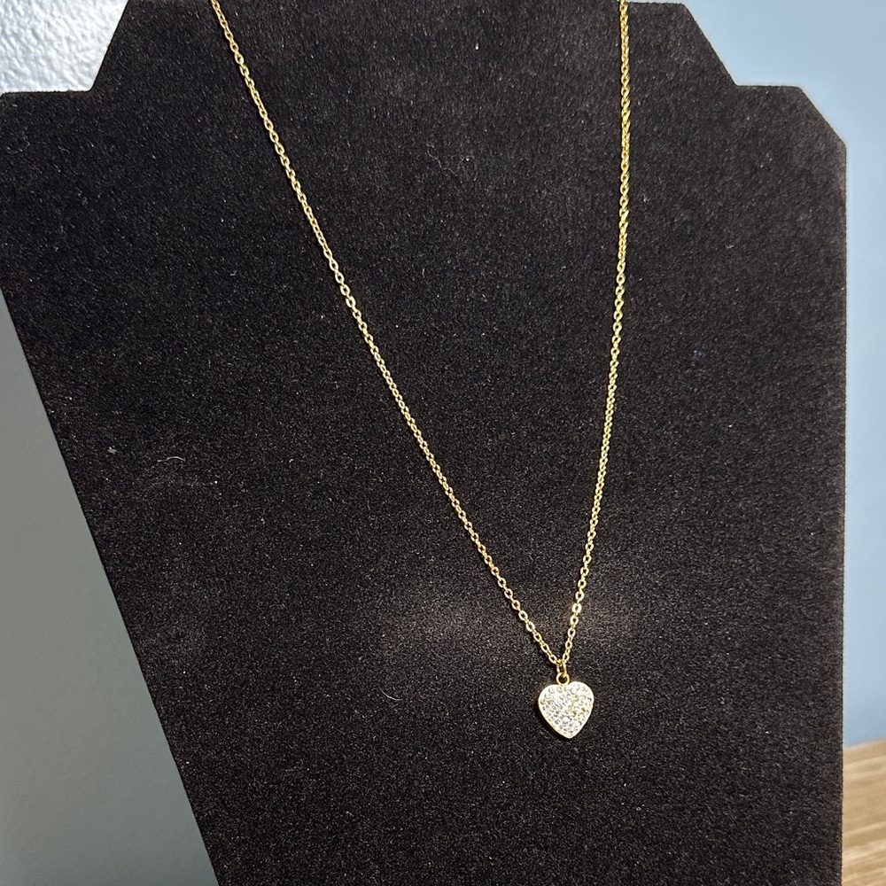 Graduation GIFT! Stainless Steel Gold Heart Pendant Necklace with clear stones